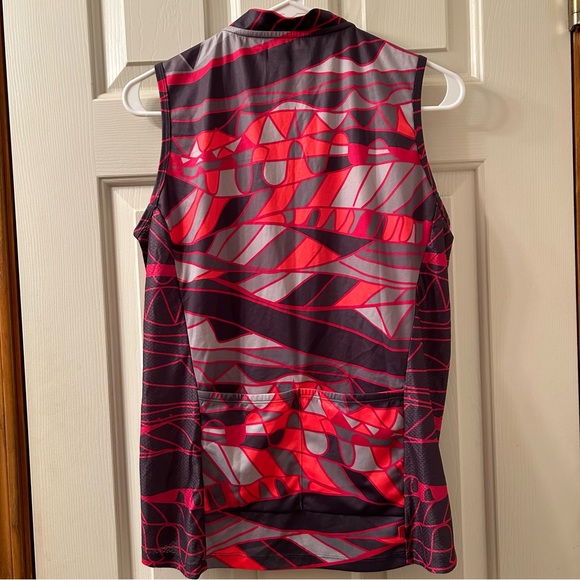 Terry Cycling Sleeveless Jersey Size Medium Pink Grey Geometric Back Pockets - Picture 2 of 6